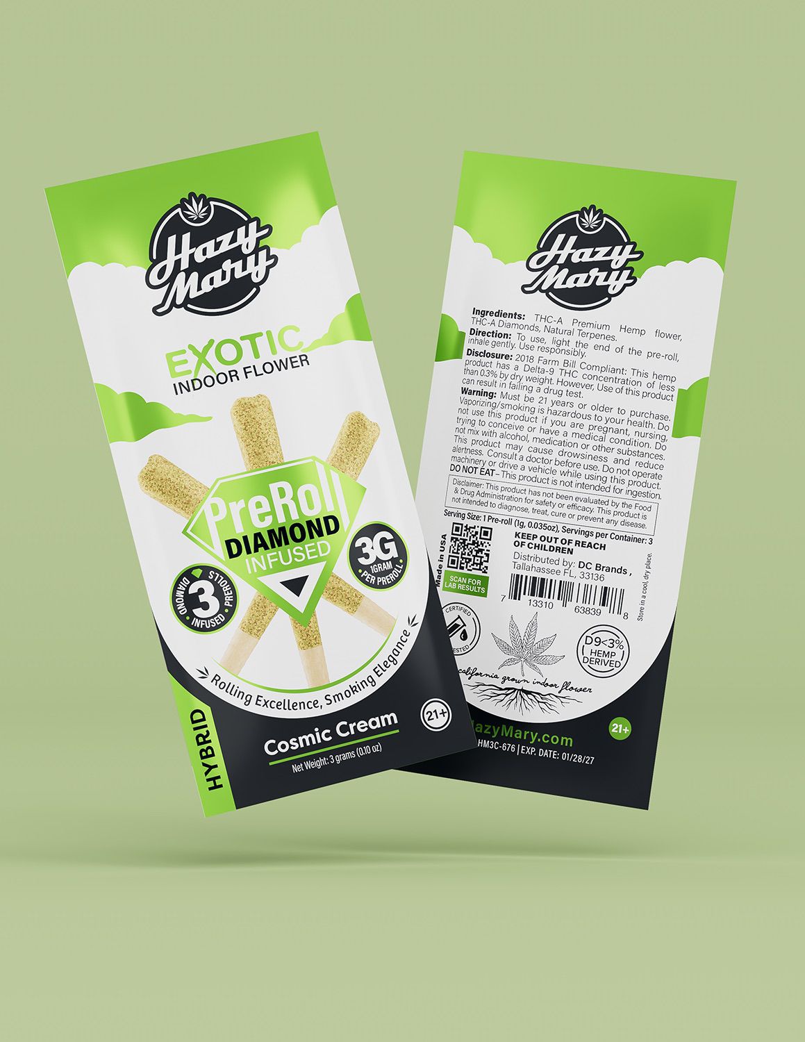 Hazy Mary Exotic Diamond Infused Pre-Rolls - 3PK/3G -THC-A