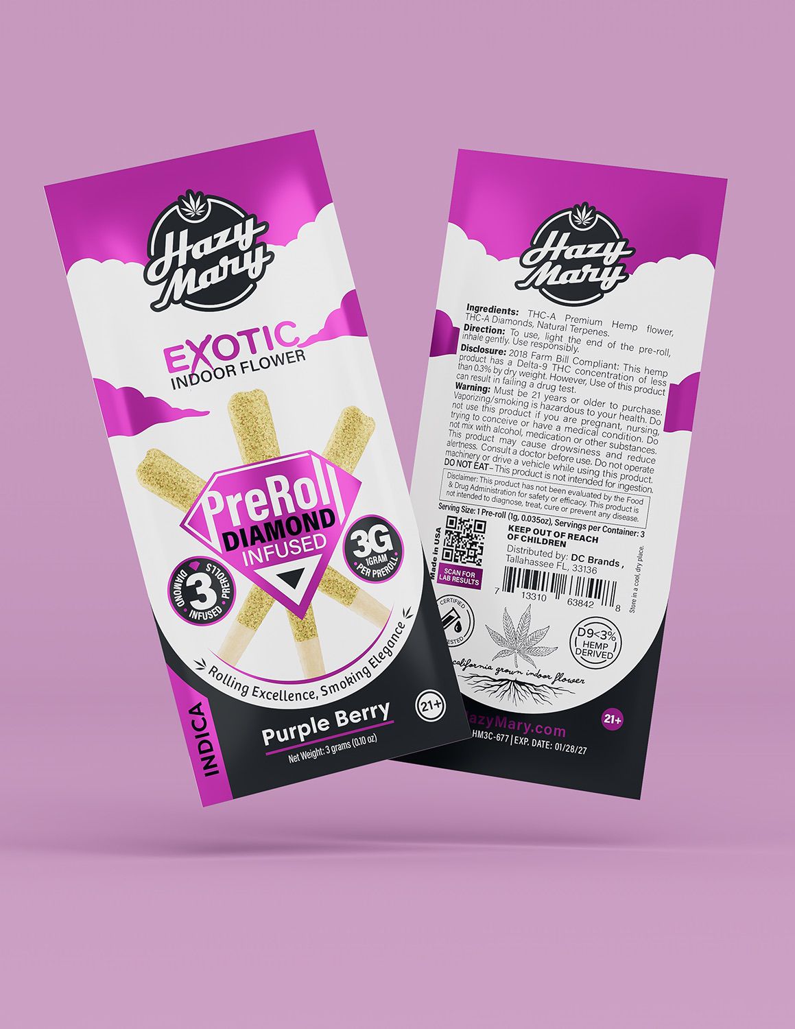 Hazy Mary Exotic Diamond Infused Pre-Rolls - 3PK/3G -THC-A